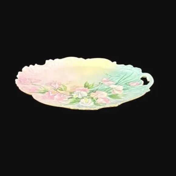 Vintage Limoges France Floral Sweet Pea Gold Trimmed Oval Platter - Picture 3 of 11